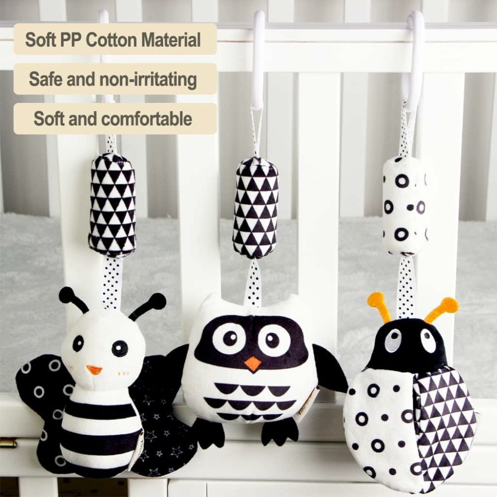 3 Pack Hanging Rattle Toys,High Contrast Baby Toys And Plush Stroller Toys For Babies 0-18 Months,Newborn Car Seat Toys With Black And White Cartoon Shapes,(Ladybug,Bee & Owl)  |  Car Seat & Stroller Toys All Toys Car Seat & Stroller Toys