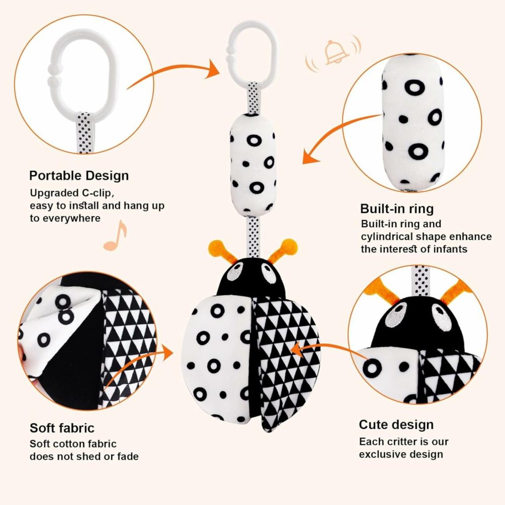 3 Pack Hanging Rattle Toys,High Contrast Baby Toys And Plush Stroller Toys For Babies 0-18 Months,Newborn Car Seat Toys With Black And White Cartoon Shapes,(Ladybug,Bee & Owl)  |  Car Seat & Stroller Toys All Toys Car Seat & Stroller Toys