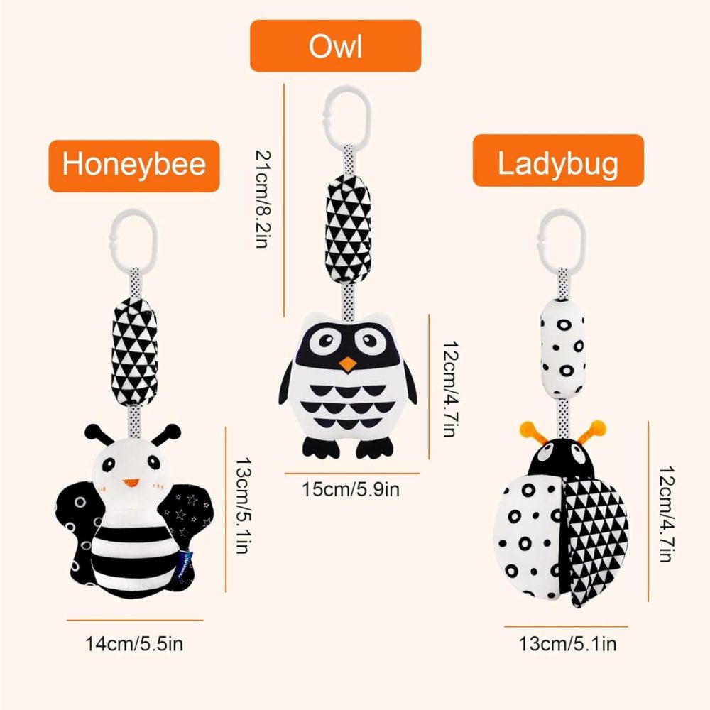 3 Pack Hanging Rattle Toys,High Contrast Baby Toys And Plush Stroller Toys For Babies 0-18 Months,Newborn Car Seat Toys With Black And White Cartoon Shapes,(Ladybug,Bee & Owl)  |  Car Seat & Stroller Toys All Toys Car Seat & Stroller Toys