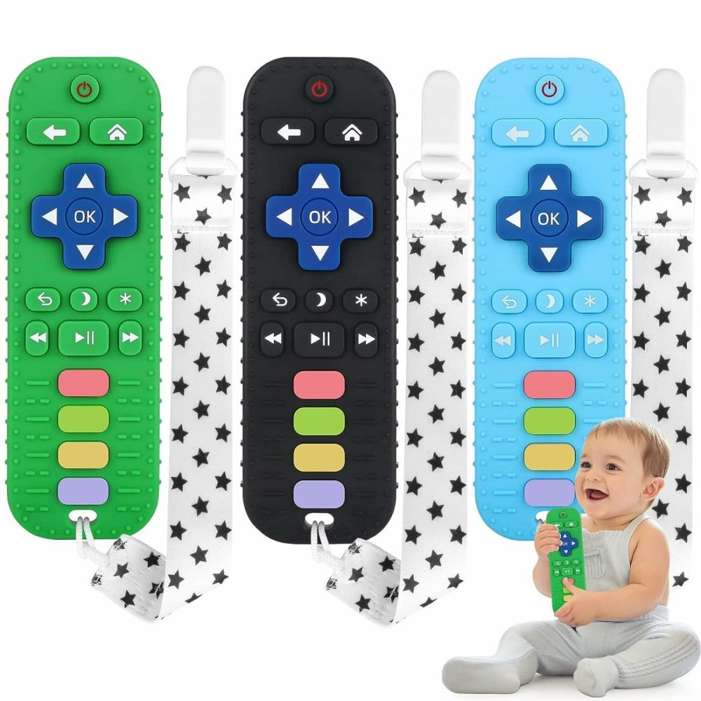 3 Pack Silicone Teething Toys For Infant Toddlers Remote Control Shape Teethers For Babies Chew Toys  Relief Soothe Babies Gums Set  Bpa Free Freezable Dishwasher And Refrigerator Safe  |  Teethers All Toys ['red', 'green', 'blue']