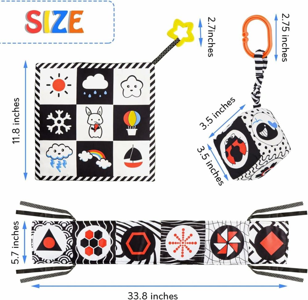 3 Pcs Black And White High Contrast Baby Toys 0-6 Months For Newborn  Babies Sensory Soft Book For Early Education  Infant Tummy Time Cloth Book Toys  Montessori Toys For Babies  |  Rattles & Plush Rings All Toys Rattles & Plush Rings