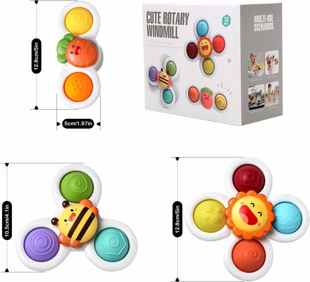 3 Pcs Suction Cup Spinner Toys  Baby Fidget Spinner Toy  Spinning Toys For Toddlers 1-3  Sensory Toys Early Education Toys Bathtub Toy Dining Chairs Toys  Birthday Gifts For Baby Boy Girl  |  Bath Toys All Toys Bath Toys