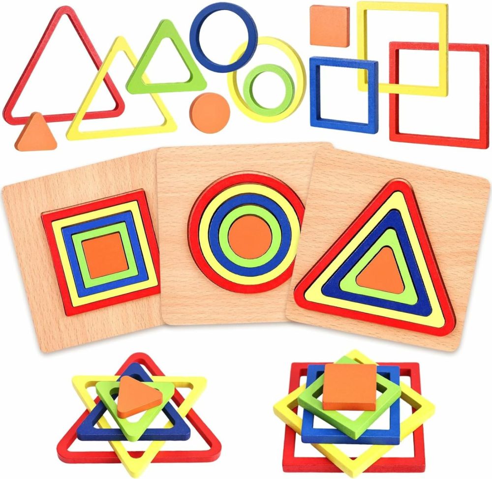 3 Sets Toddler Puzzles  Wooden Shape Sorting Puzzles Montessori Puzzles Preschool Wooden Sensory Toys Age 1-3  |  Sorting & Stacking Toys All Toys Sorting & Stacking Toys