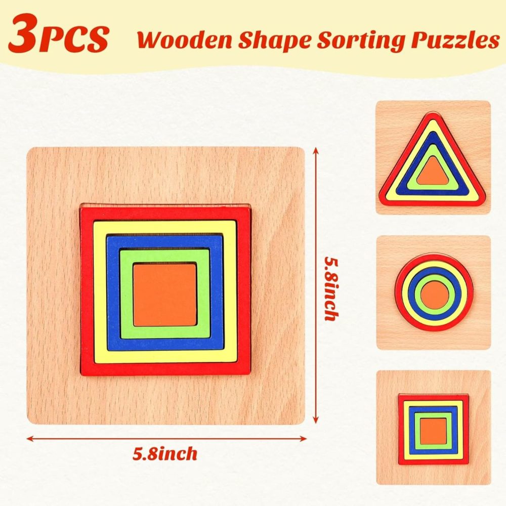 3 Sets Toddler Puzzles  Wooden Shape Sorting Puzzles Montessori Puzzles Preschool Wooden Sensory Toys Age 1-3  |  Sorting & Stacking Toys All Toys Sorting & Stacking Toys