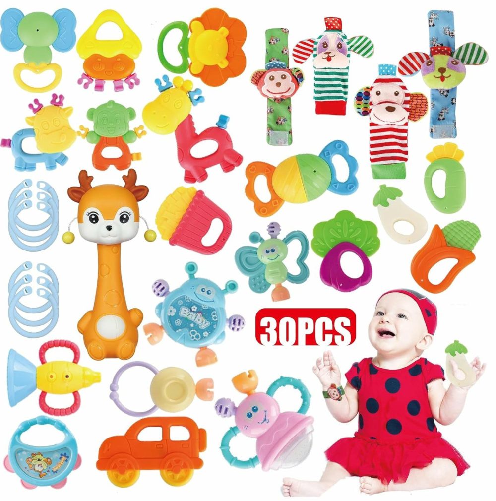 30 Pcs High Contrast Baby Toy Gift Set For Infants – Rattles  Teething Toys & Wrist Socks – Suitable For 6-12 Months – Perfect Baby Toys For Boys And Girls  |  Rattles & Plush Rings All Toys multicolored