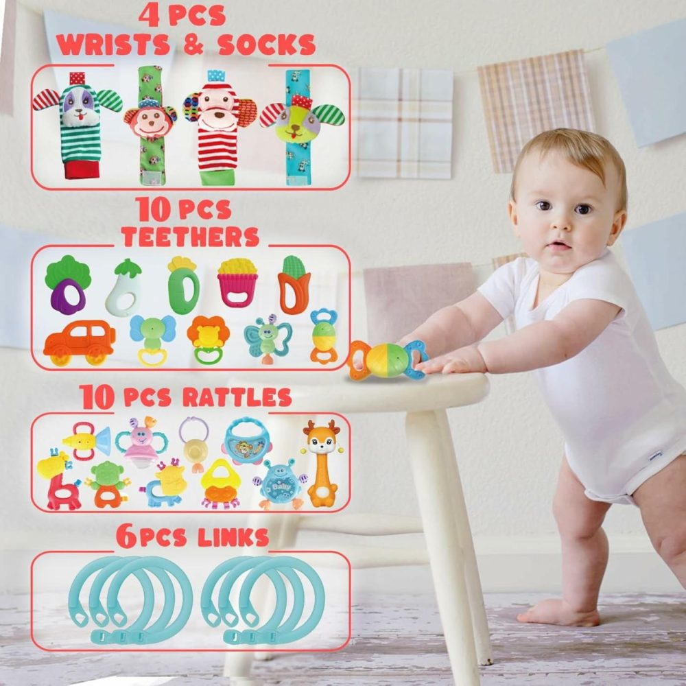 30 Pcs High Contrast Baby Toy Gift Set For Infants – Rattles  Teething Toys & Wrist Socks – Suitable For 6-12 Months – Perfect Baby Toys For Boys And Girls  |  Rattles & Plush Rings All Toys multicolored