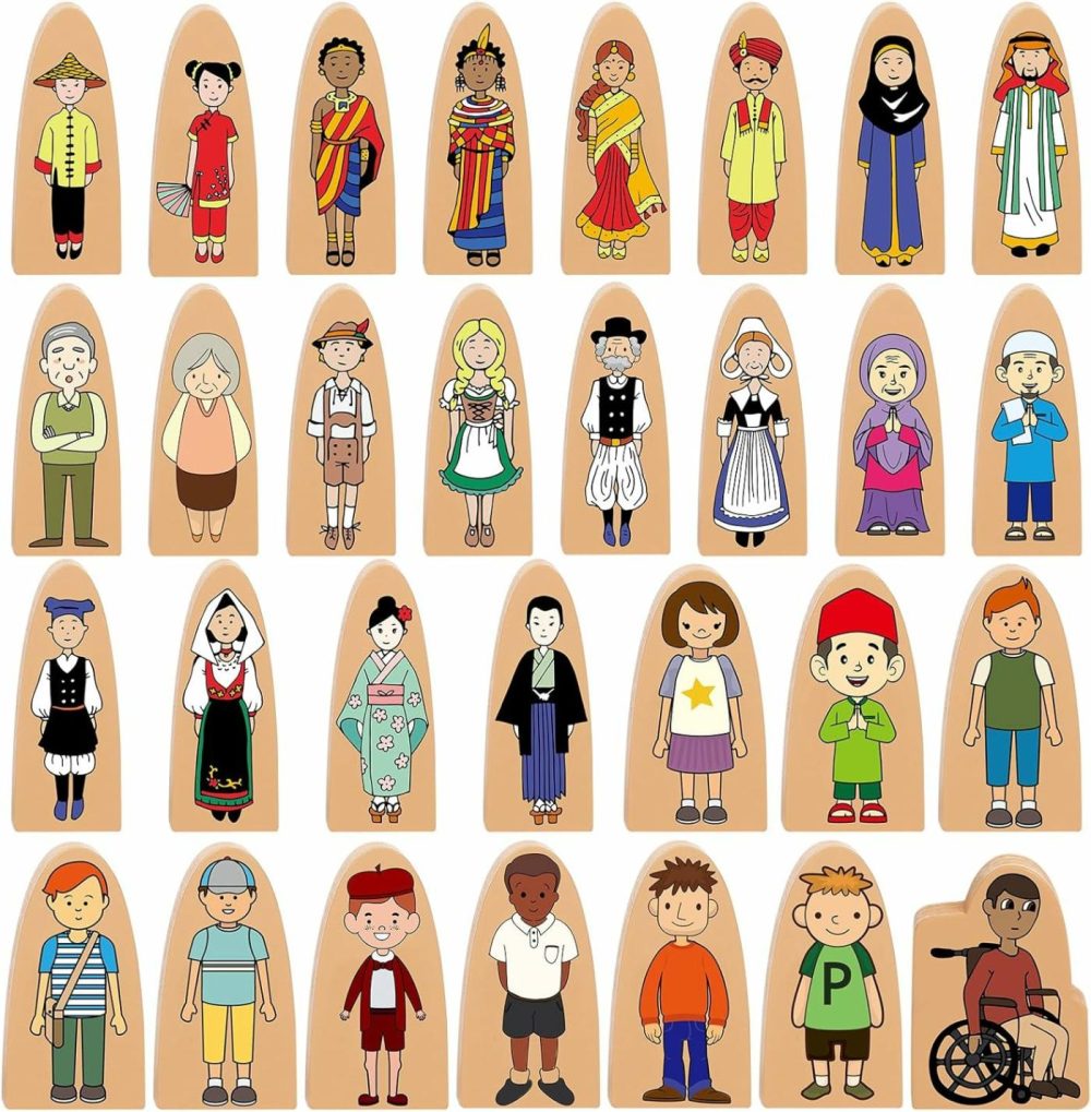 30 Pcs Small Wooden Blocks Multicultural Wooden Character Set Cute People Toys Double Sided Wooden People Figures For Classroom Diversity Play Open Ended Stem Pretend Educational Games  |  Sorting & Stacking Toys All Toys Sorting & Stacking Toys