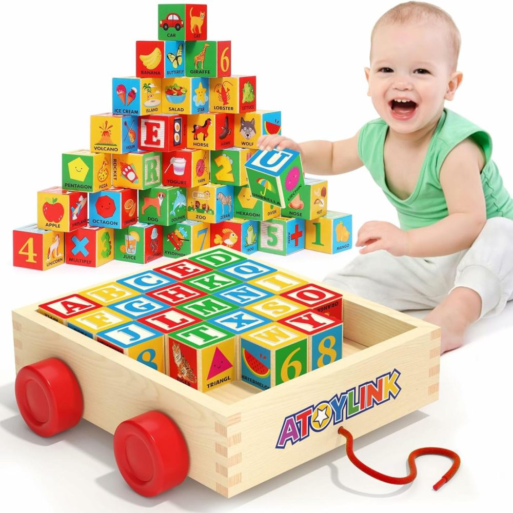 30 Pcs Wooden Abc Building Blocks For Toddlers  Alphabet & Number X-Large Stacking Toys With Storage Pull Toy Car Learning & Education Montessori Toys For Boys Girls Gifts  |  Sorting & Stacking Toys All Toys Sorting & Stacking Toys