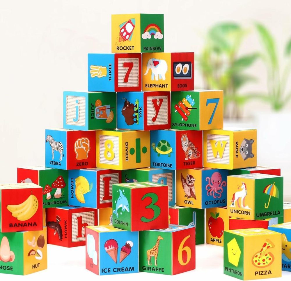 30 Pcs Wooden Abc Building Blocks For Toddlers  Alphabet & Number X-Large Stacking Toys With Storage Pull Toy Car Learning & Education Montessori Toys For Boys Girls Gifts  |  Sorting & Stacking Toys All Toys Sorting & Stacking Toys