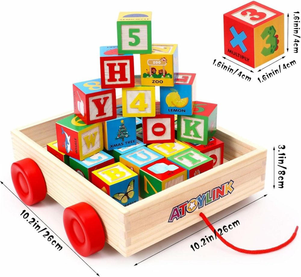 30 Pcs Wooden Abc Building Blocks For Toddlers  Alphabet & Number X-Large Stacking Toys With Storage Pull Toy Car Learning & Education Montessori Toys For Boys Girls Gifts  |  Sorting & Stacking Toys All Toys Sorting & Stacking Toys