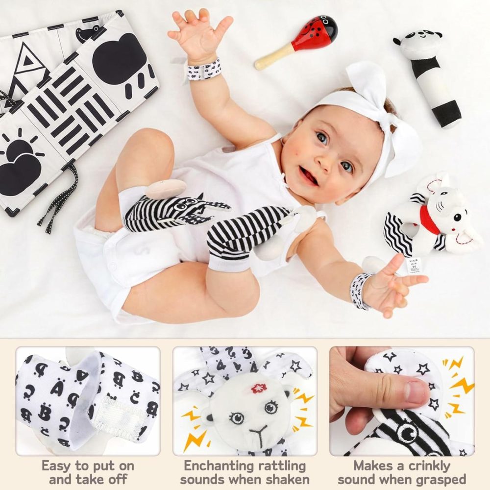 32 Pcs Black And White Sensory Toys For Babies,Montessori Toys For Babies,High Contrast Baby Toys For Toddlers Kids Early Learning Newborn Brain Development Toys Baby Gifts  |  Rattles & Plush Rings All Toys Rattles & Plush Rings