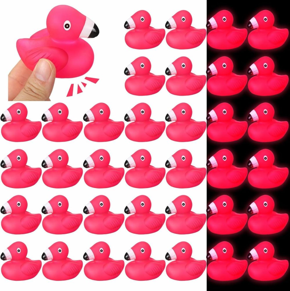 36 Pcs Flamingo Rubber Duckies Bulk Glow In The Dark Pink Flamingos Bath Toys Flamingo Party Decorations Flamingo Rubber Duckies For Baby Shower Cake Decoration Classroom Prizes  |  Bath Toys All Toys Bath Toys