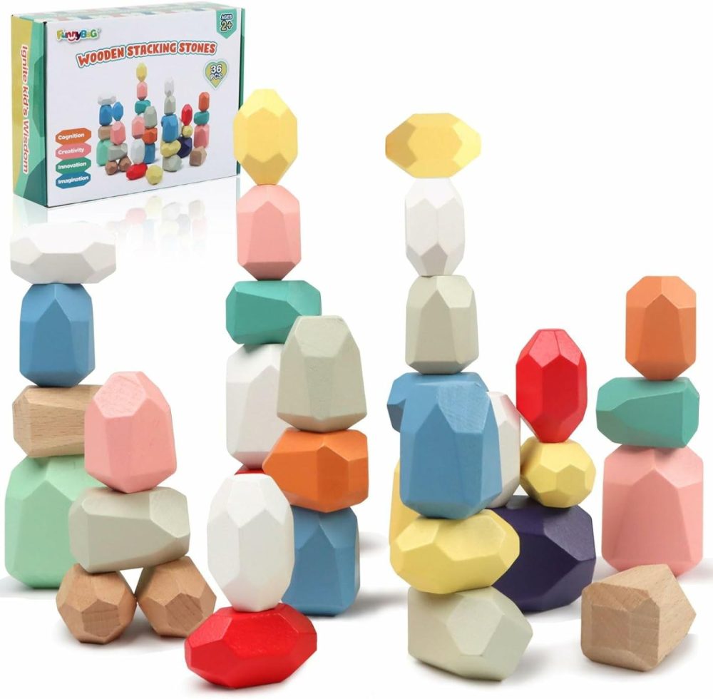 36 Pcs Stacking Rocks Montessori Toys For 1+ Year Old Girls Boys Wooden Building Blocks Balancing Stones For Kids Preschool Educational Sensory Toys For Toddlers Easter Birthday Gifts  |  Sorting & Stacking Toys All Toys Sorting & Stacking Toys