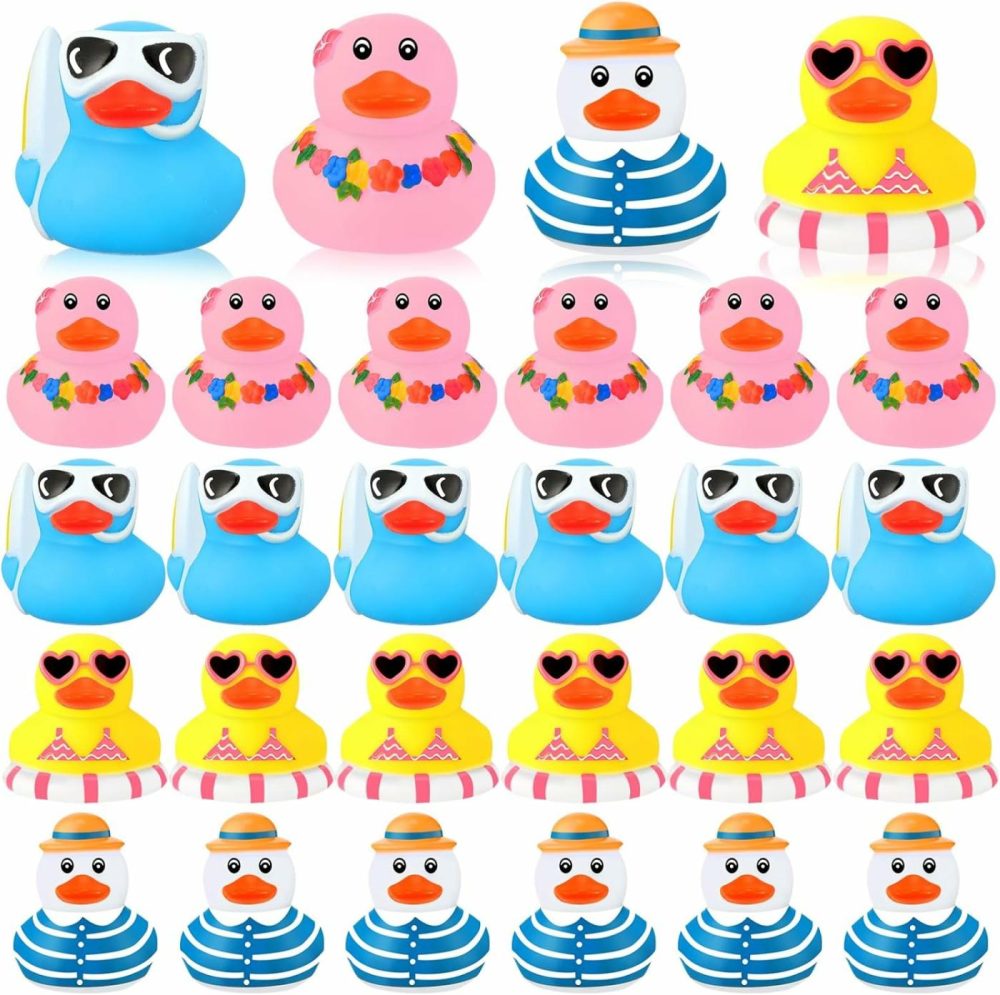 36 Pcs Summer Beach Rubber Duckies Mini Rubber Duck Bath Toys Funny Float Bathtub Squeaky Ducky For Pool Water Activity Summer Baby Shower Classroom Birthday Party Favors (Colorful)  |  Bath Toys All Toys Bath Toys