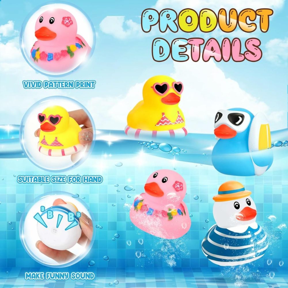 36 Pcs Summer Beach Rubber Duckies Mini Rubber Duck Bath Toys Funny Float Bathtub Squeaky Ducky For Pool Water Activity Summer Baby Shower Classroom Birthday Party Favors (Colorful)  |  Bath Toys All Toys Bath Toys