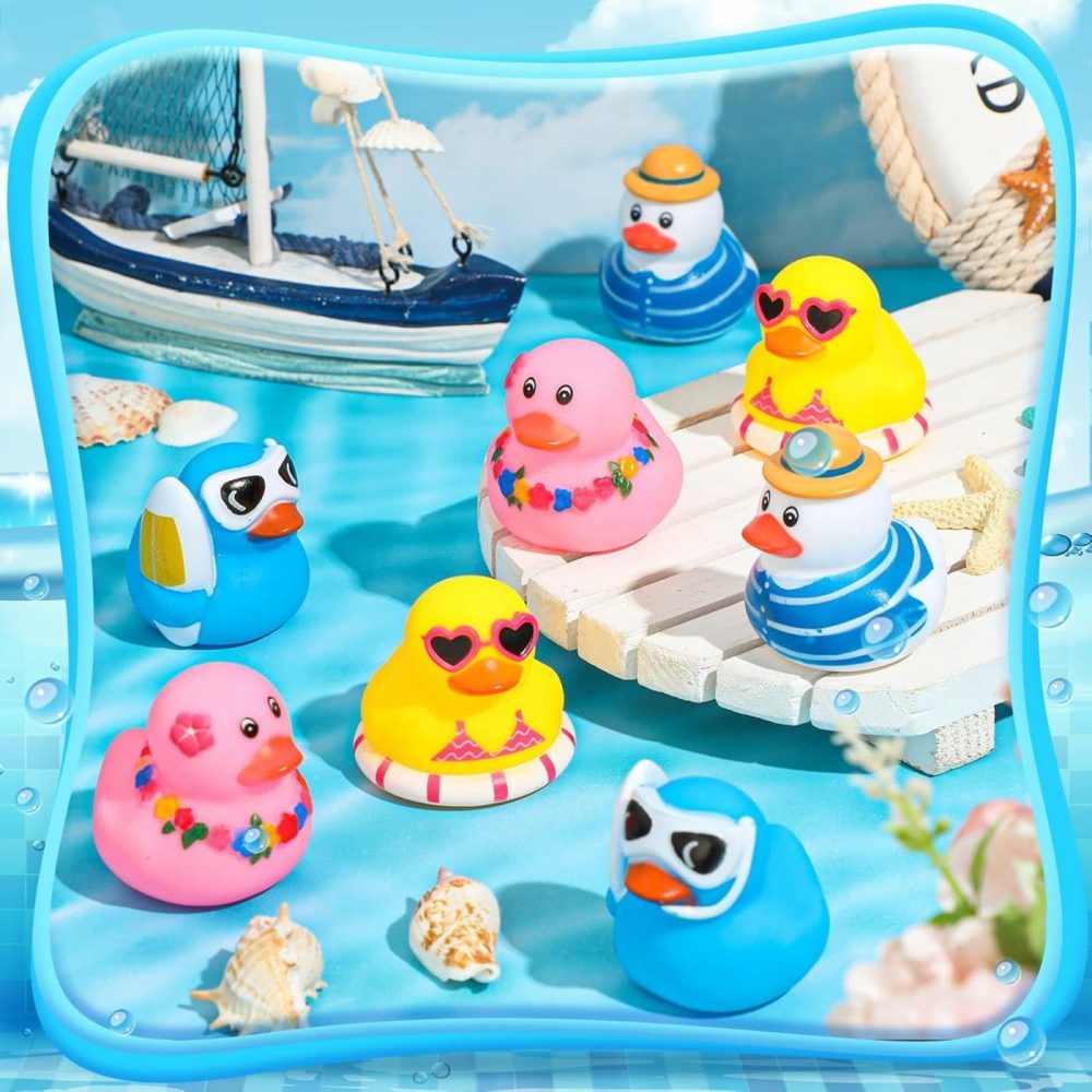 36 Pcs Summer Beach Rubber Duckies Mini Rubber Duck Bath Toys Funny Float Bathtub Squeaky Ducky For Pool Water Activity Summer Baby Shower Classroom Birthday Party Favors (Colorful)  |  Bath Toys All Toys Bath Toys