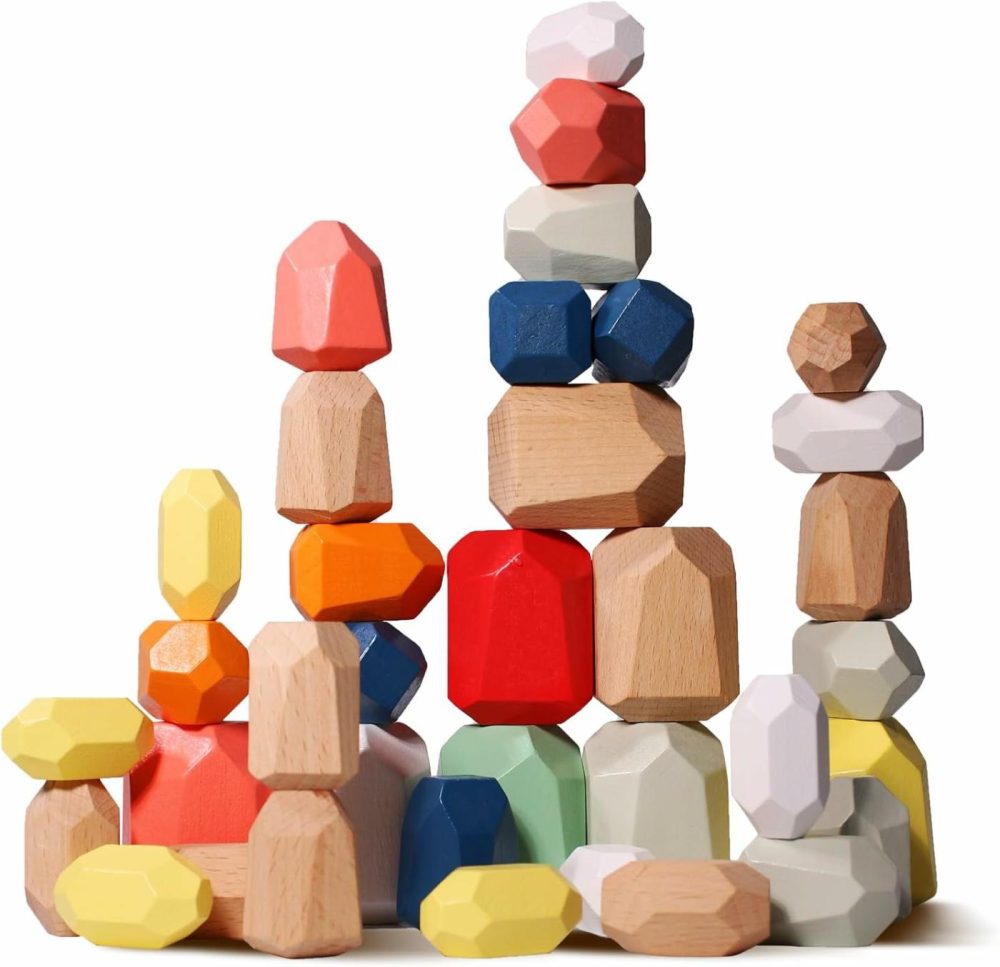 36 Pcs Wooden Sorting Stacking Rocks Stones Montessori Blocks Sensory Bin Toys Balancing Stones Preschool Learning Educational For Kids 3 Years Up  |  Sorting & Stacking Toys All Toys 36pcs