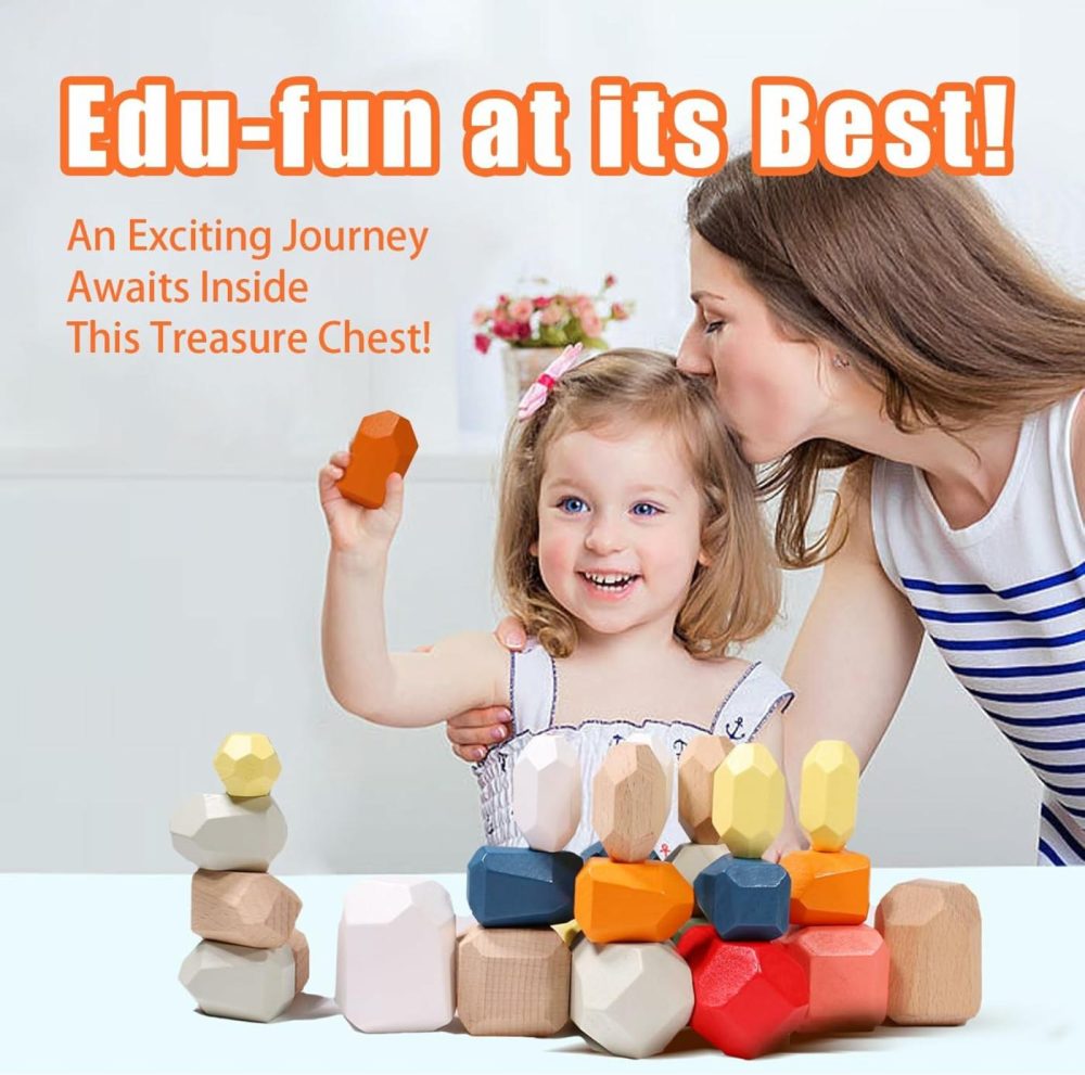 36 Pcs Wooden Sorting Stacking Rocks Stones Montessori Blocks Sensory Bin Toys Balancing Stones Preschool Learning Educational For Kids 3 Years Up  |  Sorting & Stacking Toys All Toys 36pcs