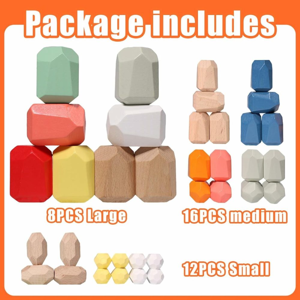 36 Pcs Wooden Sorting Stacking Rocks Stones Montessori Blocks Sensory Bin Toys Balancing Stones Preschool Learning Educational For Kids 3 Years Up  |  Sorting & Stacking Toys All Toys 36pcs