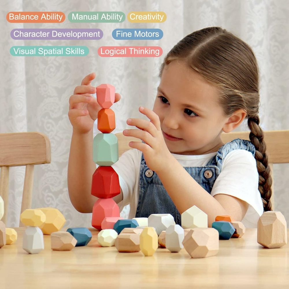 36 Pcs Wooden Sorting Stacking Rocks Stones,Sensory Toddler Toys Learning Montessori Toys  Building Blocks Game For Kids 3 4 5 6 Years Boy And Girl Birthday Gifts For Kids  |  Sorting & Stacking Toys All Toys Sorting & Stacking Toys