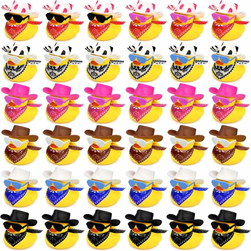 36 Sets Cowboy Ducks With Mini Hat Scarf And Sunglasses Mini Bath Duck Toys For Birthday Swimming Party Gift Favor Decorations  |  Bath Toys All Toys Bath Toys