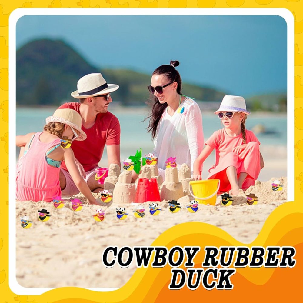 36 Sets Cowboy Ducks With Mini Hat Scarf And Sunglasses Mini Bath Duck Toys For Birthday Swimming Party Gift Favor Decorations  |  Bath Toys All Toys Bath Toys