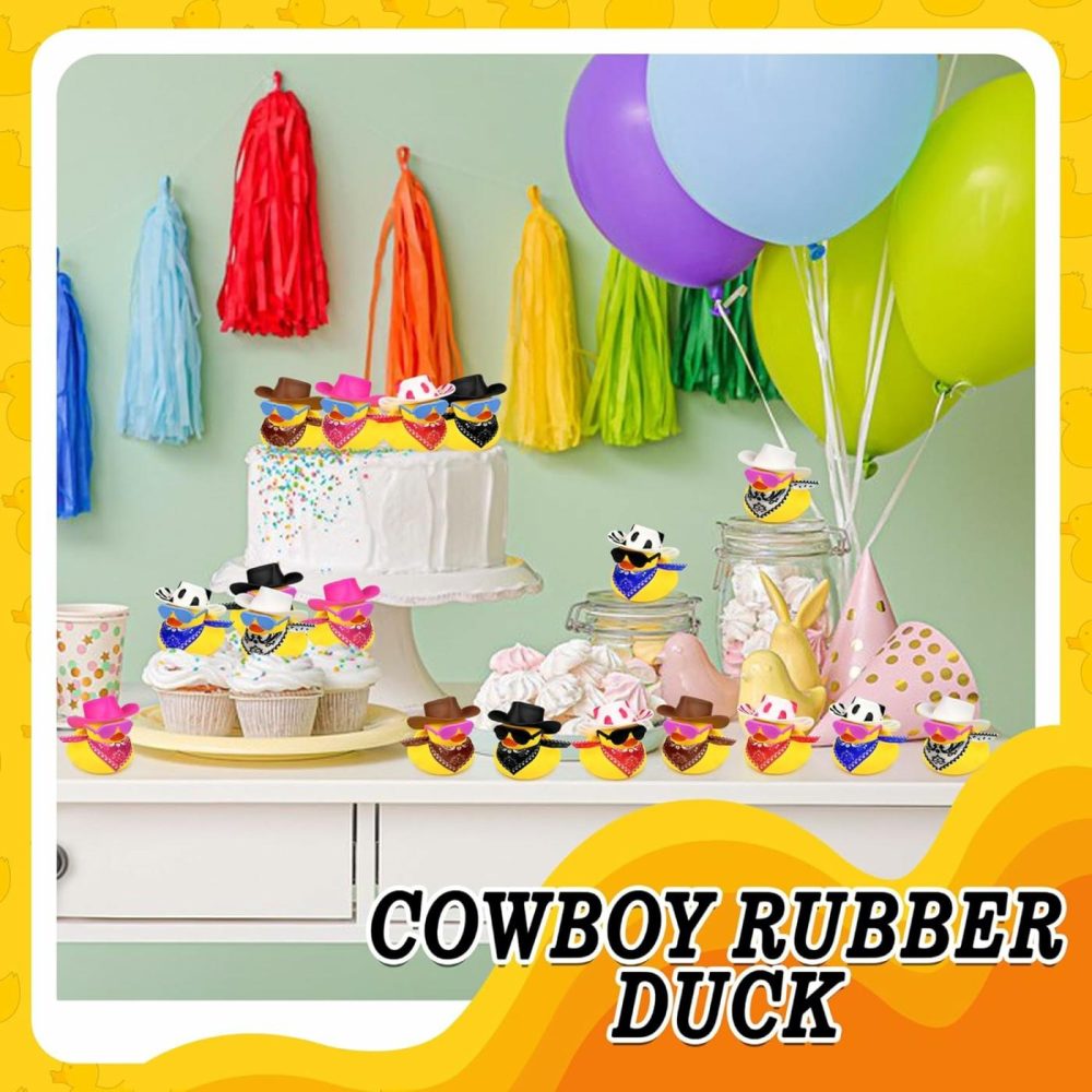 36 Sets Cowboy Ducks With Mini Hat Scarf And Sunglasses Mini Bath Duck Toys For Birthday Swimming Party Gift Favor Decorations  |  Bath Toys All Toys Bath Toys