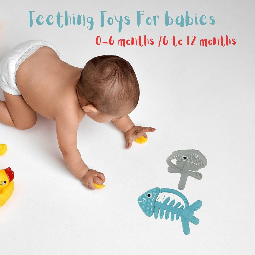 3D Fish Teething Toys For Babies 0-6 Months Baby Teether Ring 100% Silicone  Infant Newborn Toys For Teething Relief  Brain Development For Babies,Toddlers  Usa Patent Pending(1-Turquoise/Light Blue)  |  Teethers All Toys 1-Turquoise/Light Blue