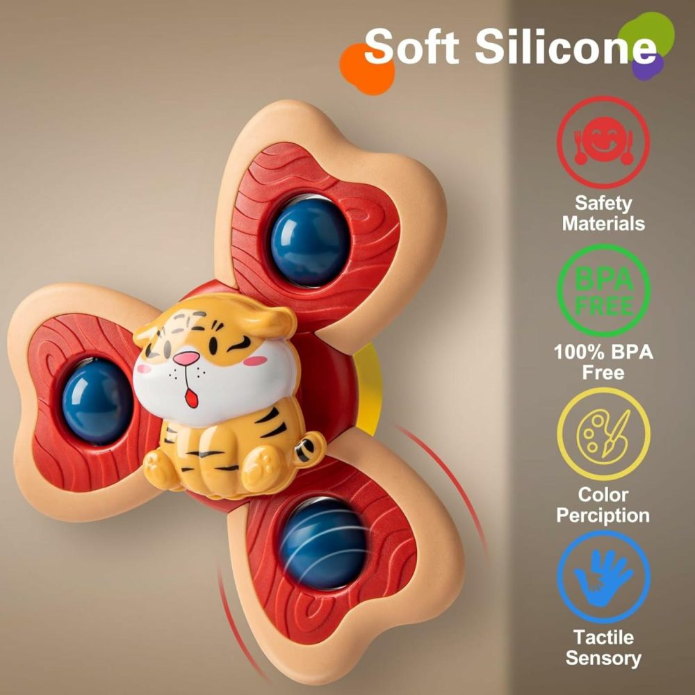 3Pcs Animal Suction Cup Spinner Toys For 1 2 Year Old Boys Spinning Toys Baby Toys 12-18 Months Sensory Toys For Toddlers 1-3 First Birthday Baby Gifts For 1 Year Old Girls  |  Spinning Tops All Toys Spinning Tops