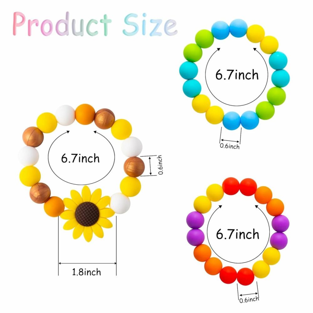 3Pcs Sensory Chew Bracelet For Kids Silicone Teething Beads Ring For Toddler Baby Yellow Sunflower Chewable Biting Jewelry Toys For Autism Adhd Spd Oral Motor Nursing Grasping  |  Teethers All Toys Teethers