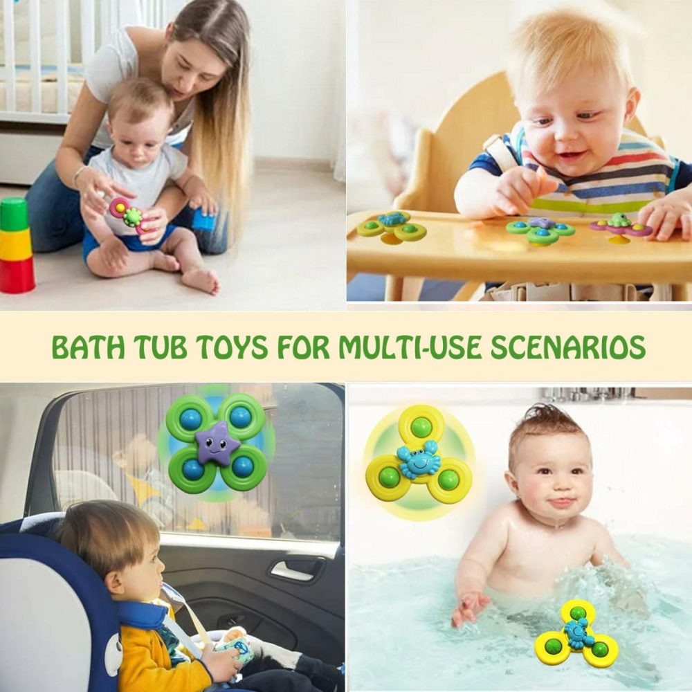 3Pcs Suction Cup Spinner Toys For 1 Year Old Baby Boy,Novelty Spinning Tops Bath Toys For Toddlers Kids Age 1-3 Sensory Baby Toys Girl Boy Birthday Gift (Ocean 3Pcs)  |  Bath Toys All Toys Bath Toys