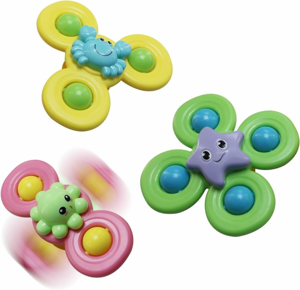 3Pcs Suction Cup Spinner Toys For 1 Year Old Baby Boy,Novelty Spinning Tops Bath Toys For Toddlers Kids Age 1-3 Sensory Baby Toys Girl Boy Birthday Gift (Ocean 3Pcs)  |  Bath Toys All Toys Bath Toys