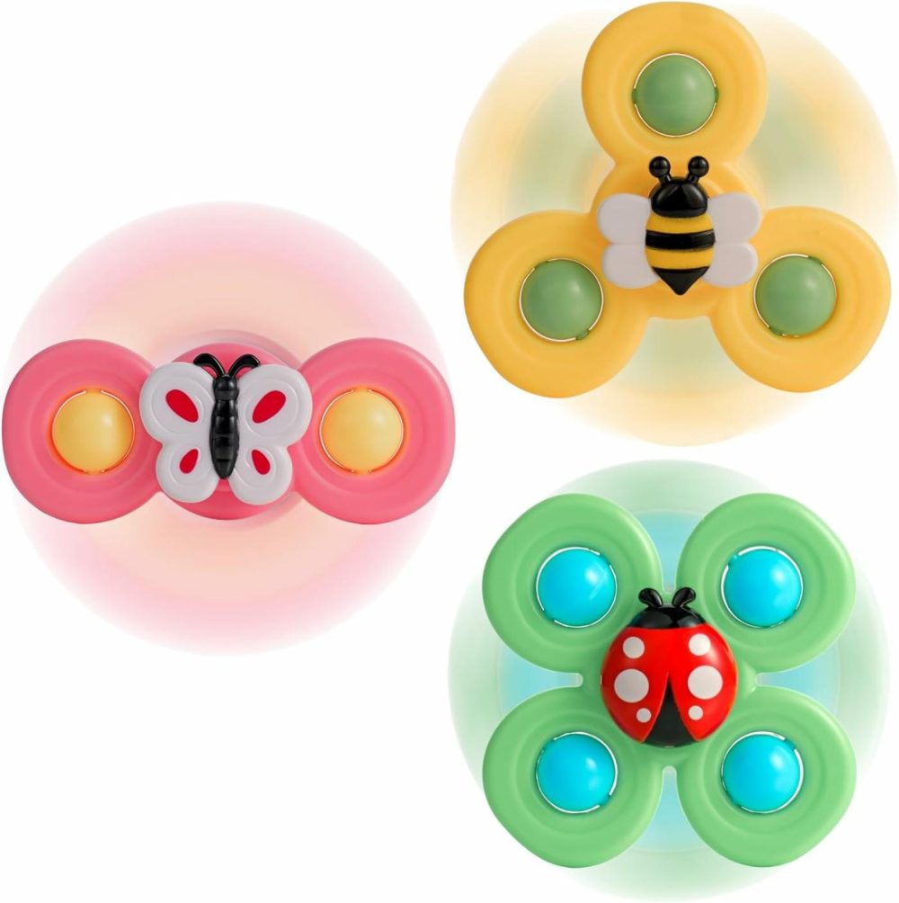 3Pcs Suction Cup Spinner Toys For Babies  Fidget Spinners Sensory Bath Toys 6 12 18 Months  Airplane Car Travel Essential 1-3 Year Old Boy Girl Birthday Gift For Baby  |  Spinning Tops All Toys Ocean Color