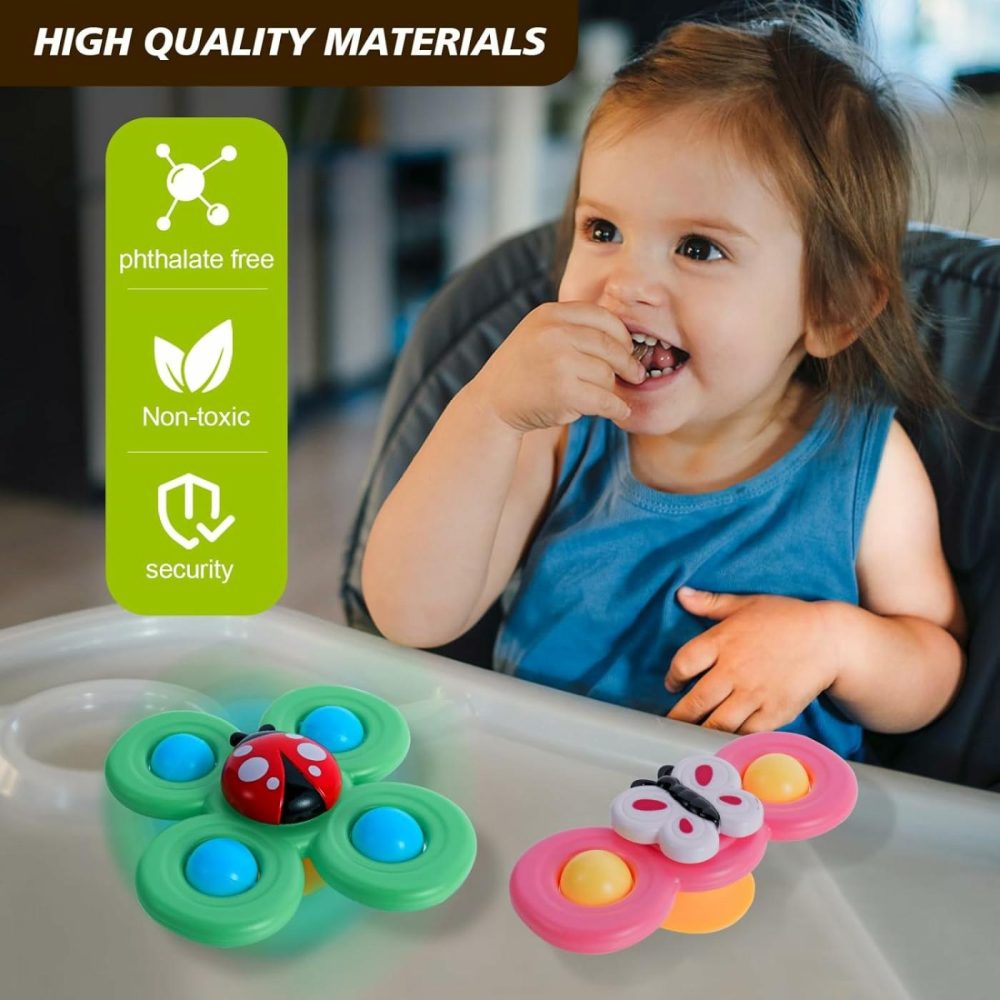 3Pcs Suction Cup Spinner Toys For Babies  Fidget Spinners Sensory Bath Toys 6 12 18 Months  Airplane Car Travel Essential 1-3 Year Old Boy Girl Birthday Gift For Baby  |  Spinning Tops All Toys Ocean Color