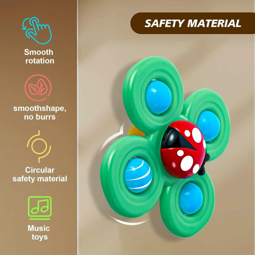 3Pcs Suction Cup Spinner Toys For Babies  Fidget Spinners Sensory Bath Toys 6 12 18 Months  Airplane Car Travel Essential 1-3 Year Old Boy Girl Birthday Gift For Baby  |  Spinning Tops All Toys Ocean Color