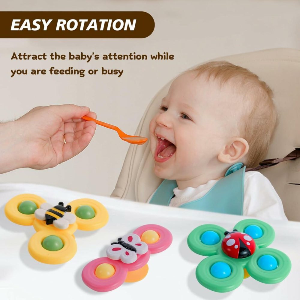 3Pcs Suction Cup Spinner Toys For Babies  Fidget Spinners Sensory Bath Toys 6 12 18 Months  Airplane Car Travel Essential 1-3 Year Old Boy Girl Birthday Gift For Baby  |  Spinning Tops All Toys Ocean Color