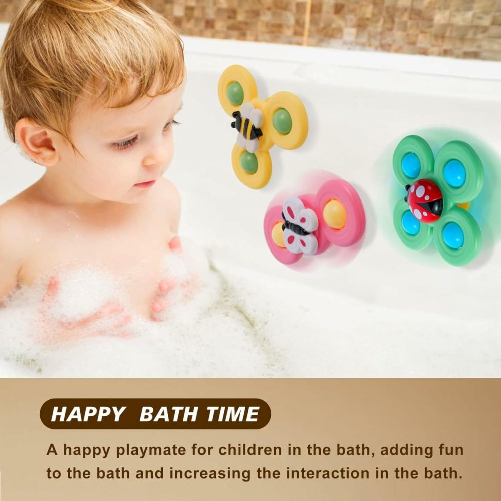 3Pcs Suction Cup Spinner Toys For Babies  Fidget Spinners Sensory Bath Toys 6 12 18 Months  Airplane Car Travel Essential 1-3 Year Old Boy Girl Birthday Gift For Baby  |  Spinning Tops All Toys Ocean Color