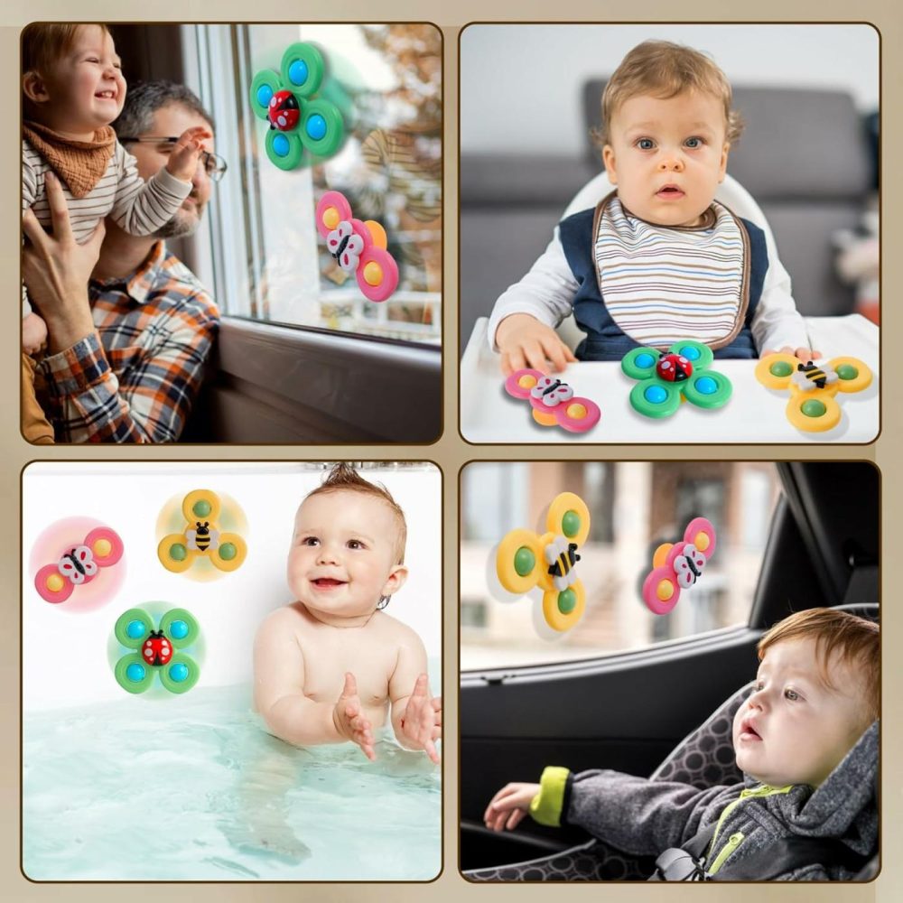 3Pcs Suction Cup Spinner Toys For Babies  Fidget Spinners Sensory Bath Toys 6 12 18 Months  Airplane Car Travel Essential 1-3 Year Old Boy Girl Birthday Gift For Baby  |  Spinning Tops All Toys Ocean Color