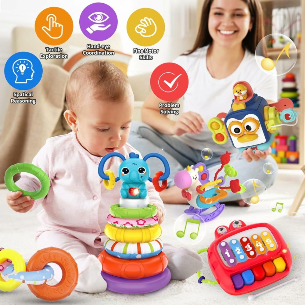 4 In 1 Baby Toy For 6 12 18 Month  Montessori Toys For Babies 6-12 Months  Baby Busy Cube Toys  Stacking Toys  Unicorn Pull String Travel Toy  Piano Xylophone Toy  Birthday Gift For 5 6 9 Month Baby  |  Sorting & Stacking Toys All Toys Sorting & Stacking Toys