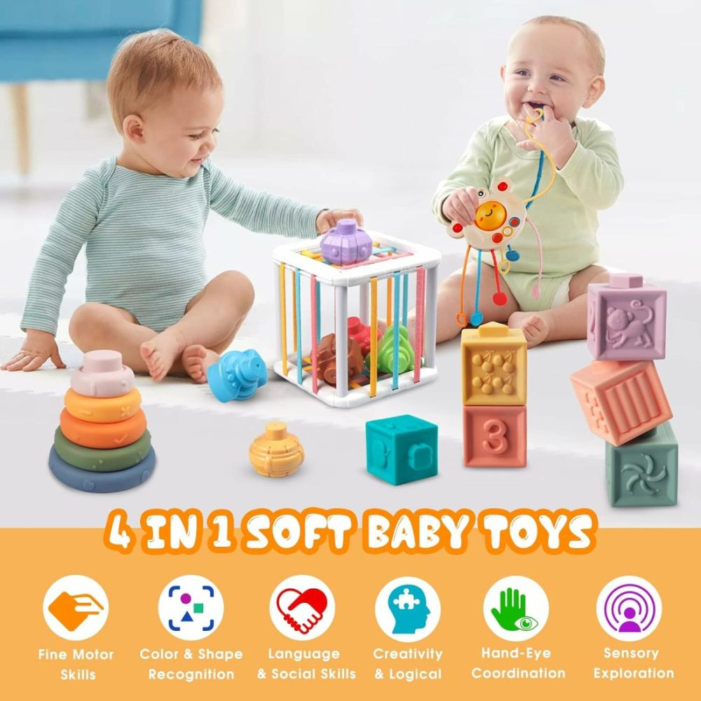 4-In-1 Baby Toys For 6-12 Months  Toys  Montessori Soft Stacking Blocks For Babies  Infants Teething Toys  Sensory Balls And Educational Learning Set For And Toddlers (Boys & Girls)  |  Sorting & Stacking Toys All Toys 4 in 1