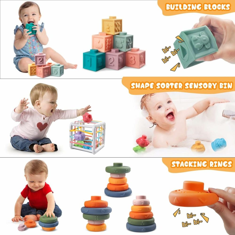 4-In-1 Baby Toys For 6-12 Months  Toys  Montessori Soft Stacking Blocks For Babies  Infants Teething Toys  Sensory Balls And Educational Learning Set For And Toddlers (Boys & Girls)  |  Sorting & Stacking Toys All Toys 4 in 1