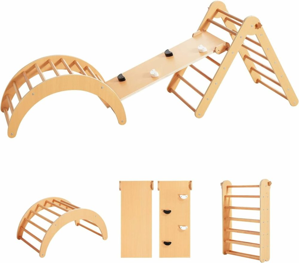 4 In 1 Pikler Triangle Gym  Montessori Foldable Climber With Ramp  Indoor Climbing Toys For Kids  Climbing Triangle For Toddlers Arch Climber  Rocker  Learning Waldorf Toy Structure  Natural  |  Indoor Climbers & Play Structures All Toys Indoor Climbers & Play Structures