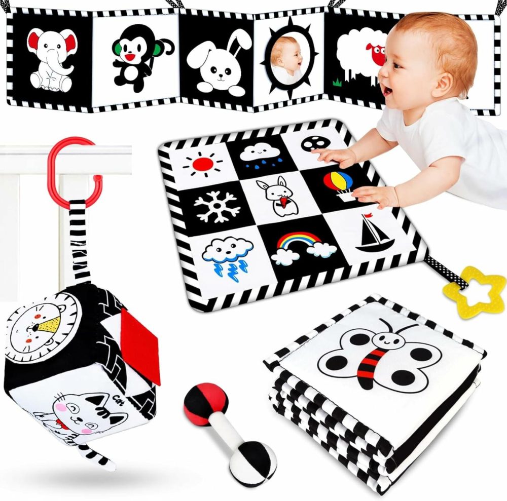 4 Pcs Baby Toys 0-3 Months Black And White High Contrast Newborn Toys – Tummy Time Toys Montessori Toys For Babies 0 3 6 9 Months – Infant Sensory Soft Book Toys For Babies Girls Boys Baby Gifts  |  Car Seat & Stroller Toys All Toys Car Seat & Stroller Toys