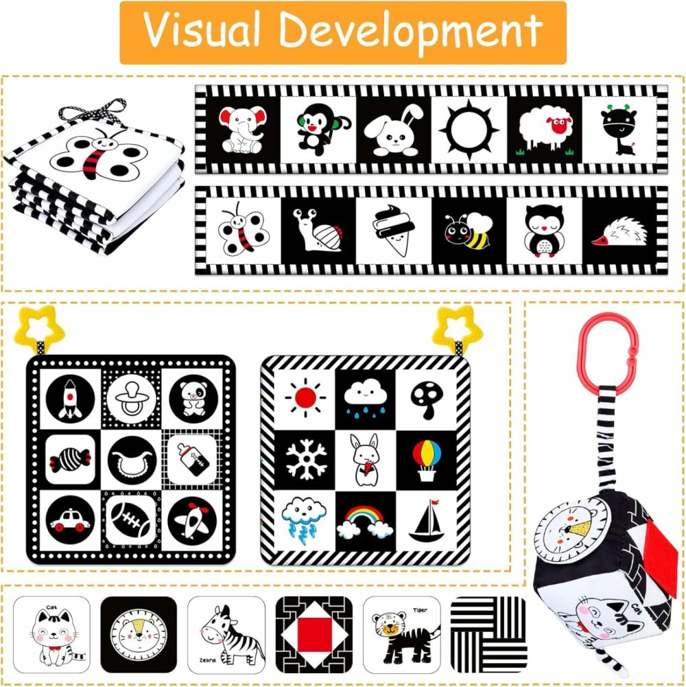 4 Pcs Baby Toys 0-3 Months Black And White High Contrast Newborn Toys – Tummy Time Toys Montessori Toys For Babies 0 3 6 9 Months – Infant Sensory Soft Book Toys For Babies Girls Boys Baby Gifts  |  Car Seat & Stroller Toys All Toys Car Seat & Stroller Toys