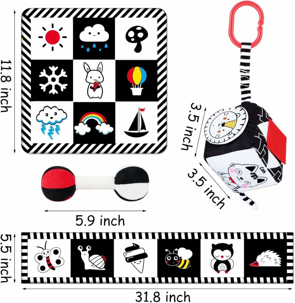 4 Pcs Baby Toys 0-3 Months Black And White High Contrast Newborn Toys – Tummy Time Toys Montessori Toys For Babies 0 3 6 9 Months – Infant Sensory Soft Book Toys For Babies Girls Boys Baby Gifts  |  Car Seat & Stroller Toys All Toys Car Seat & Stroller Toys