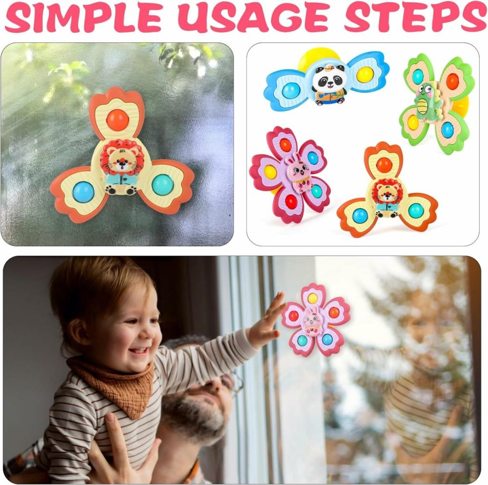 4 Pcs Suction Cup Spinners Toys For Baby,Spinning Toy For Baby 3-18 Months Toddlers Sensory Activity Fidget Bath Toy Educational Learning Gifts For Toddlers 1-3 Year Old Boys Girls  |  Bath Toys All Toys Bath Toys