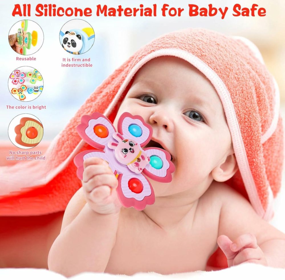 4 Pcs Suction Cup Spinners Toys For Baby,Spinning Toy For Baby 3-18 Months Toddlers Sensory Activity Fidget Bath Toy Educational Learning Gifts For Toddlers 1-3 Year Old Boys Girls  |  Bath Toys All Toys Bath Toys