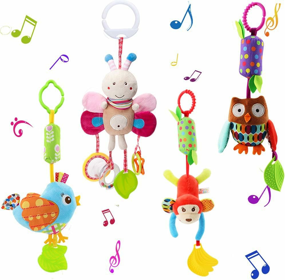 4 Piece Baby Stroller Toy Sensory Musical Toys  Soft Rattles Hanging Plush Activity Crib Car Seat Toys For Babies Boy Girl  |  Car Seat & Stroller Toys All Toys Car Seat & Stroller Toys