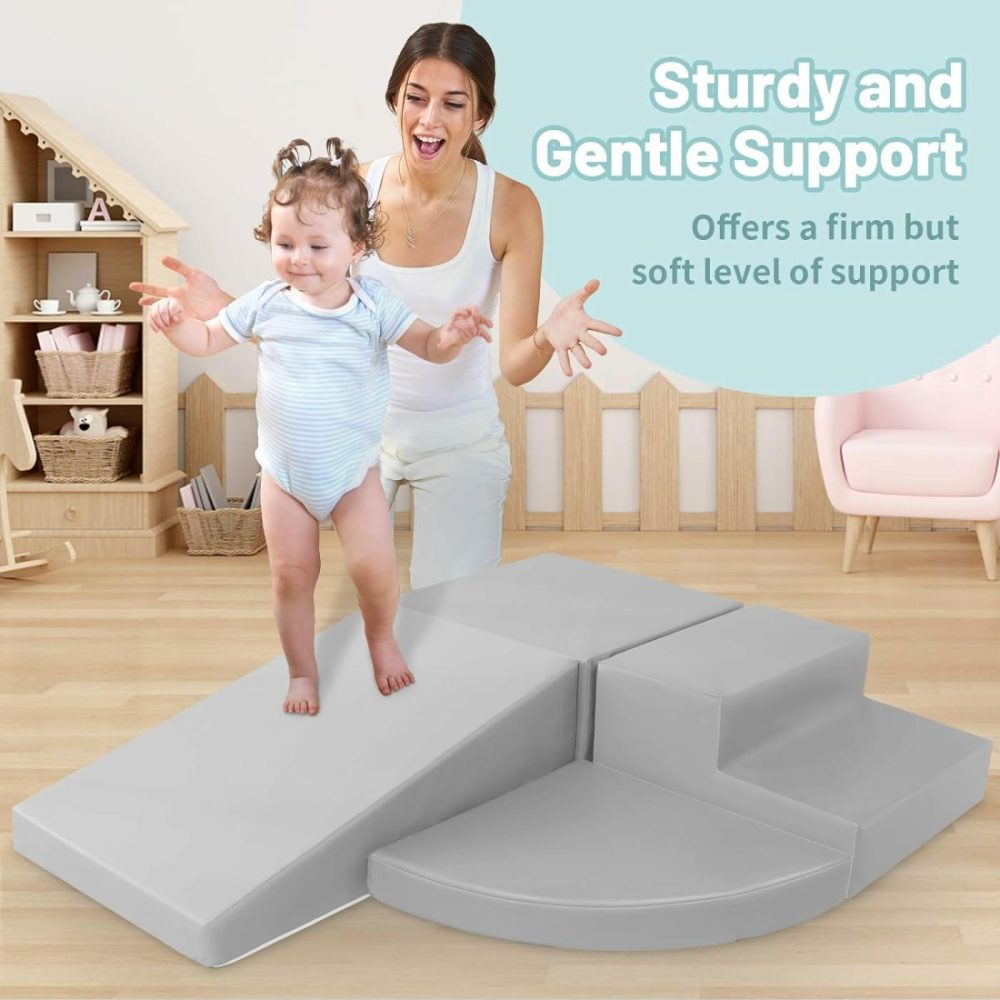 4-Piece Set Gray Baby Foam Climbing Blocks For Toddlers – Baby Climbing Toys For Toddlers Indoor – Kids Soft Play Climbing For Toddlers – Velvet Foam Play Gym Playtime Corner Climber  |  Indoor Climbers & Play Structures All Toys Indoor Climbers & Play Structures