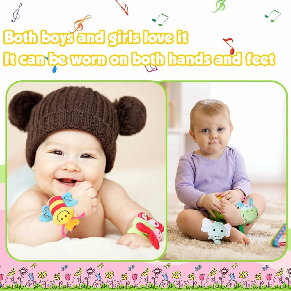 4 Pieces Baby Wrist Rattles Animal Pattern Newborn Rattle Foot Rattles Toy For Babies Boy Girl Infant Birthday Gifts Educational Toys  4 Designs (Elephant  Donkey  Butterfly  Honeybee)  |  Rattles & Plush Rings All Toys Elephant, Donkey, Butterfly, Honeybee